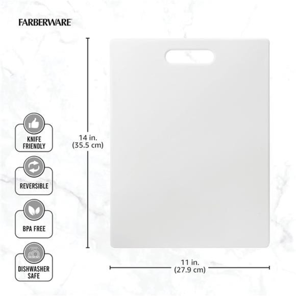 Large Cutting Board, Dishwasher- Safe Plastic Chopping Board, 11" by 14", White - Picture 6 of 7